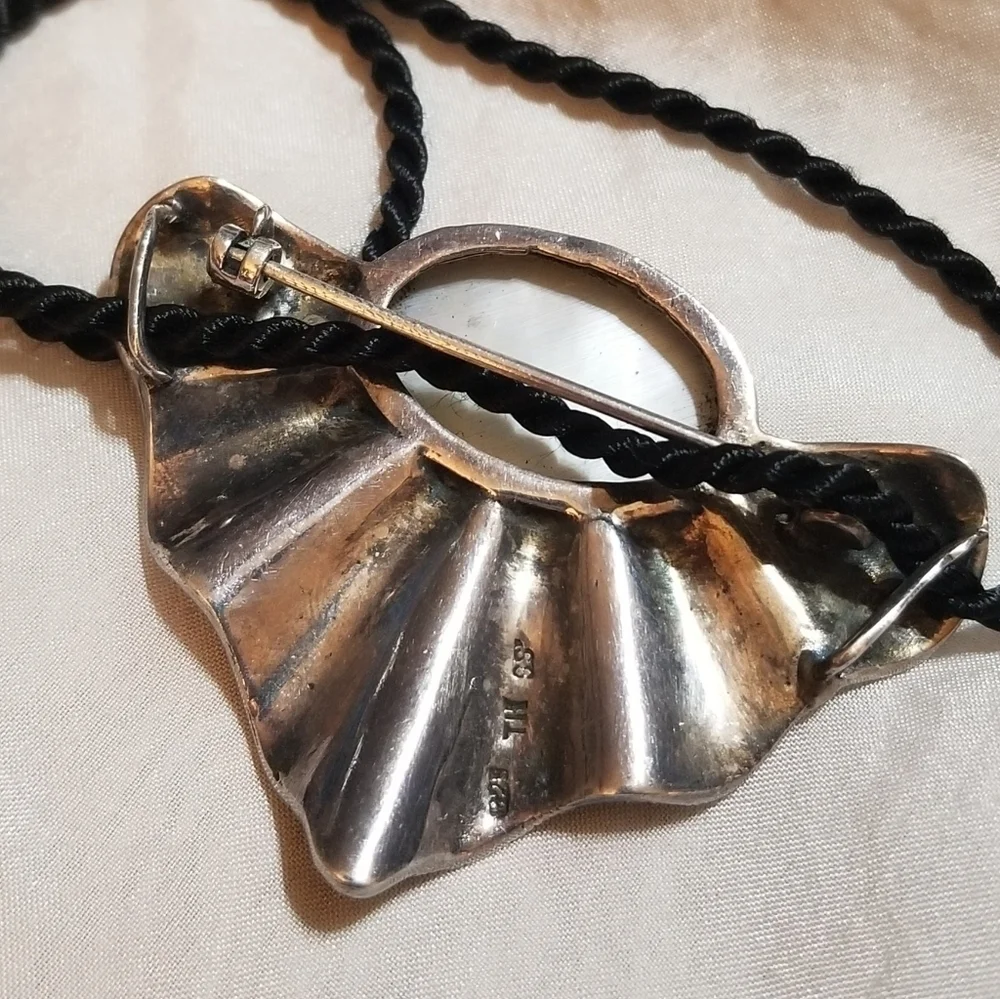 VTG Designer Sterling MOP Marcasite Necklace/ Brooch - Picture 7 of 7